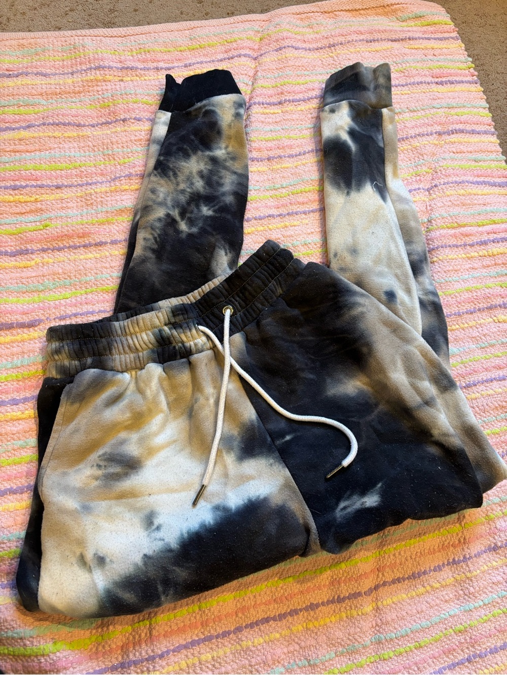 Charlotte Russe Black & Cream Tie-Dye Track Joggers